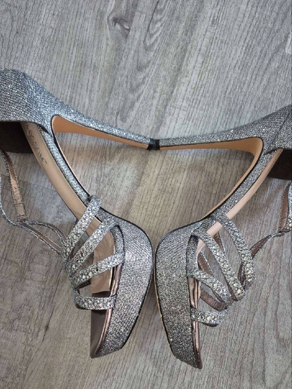 De Blossom Collection Silver Glitter Strappy Evening Heels - Picture 10 of 11